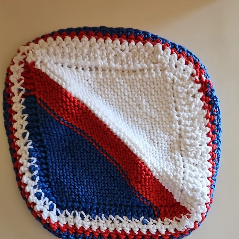 New Handmade Red, White And Blue Washcloth. Beautifully Crafted.